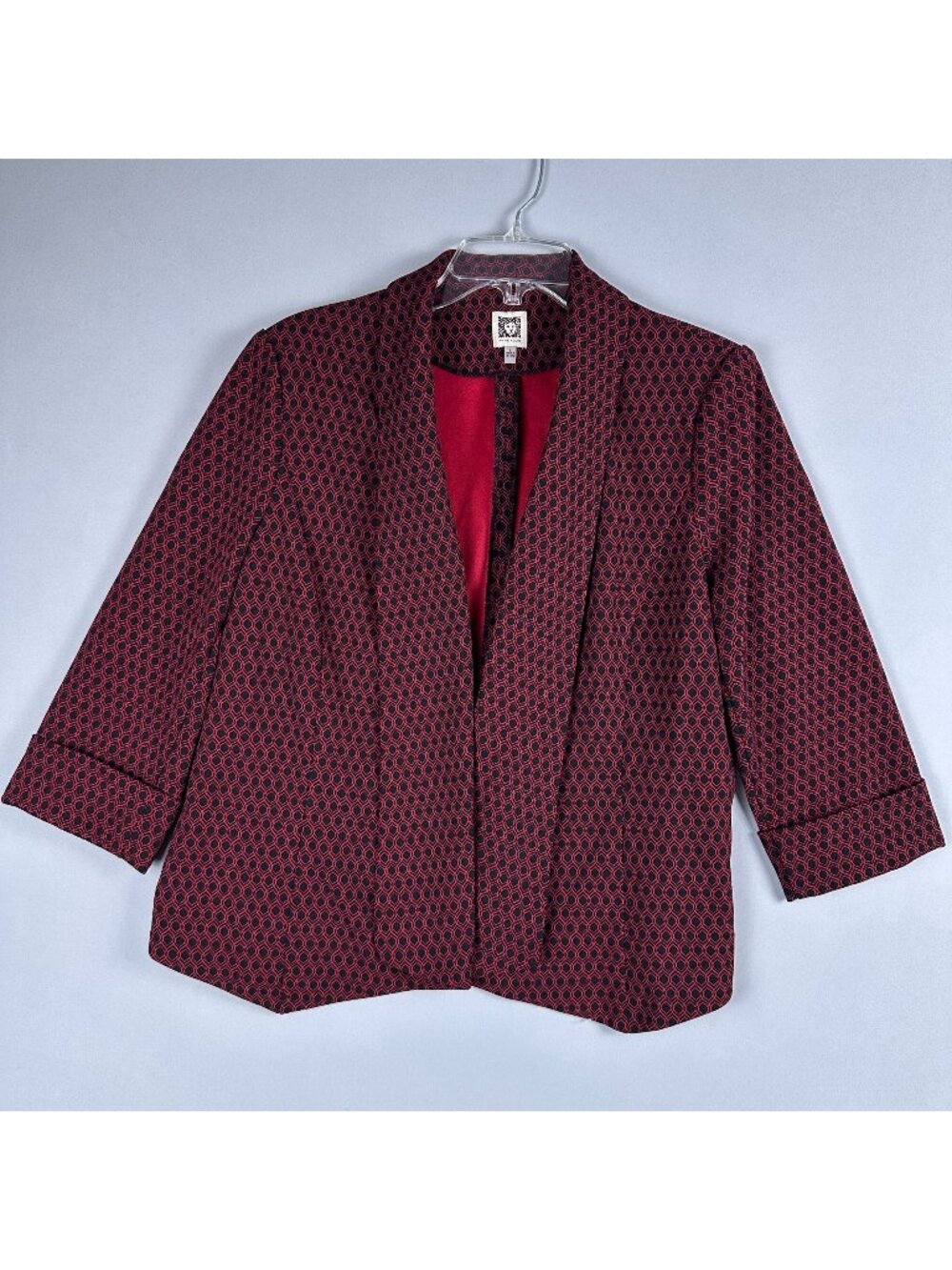 Anne Klein Polka Dot Blazer Coat Red Black Three Quarter Sleeves Size Large